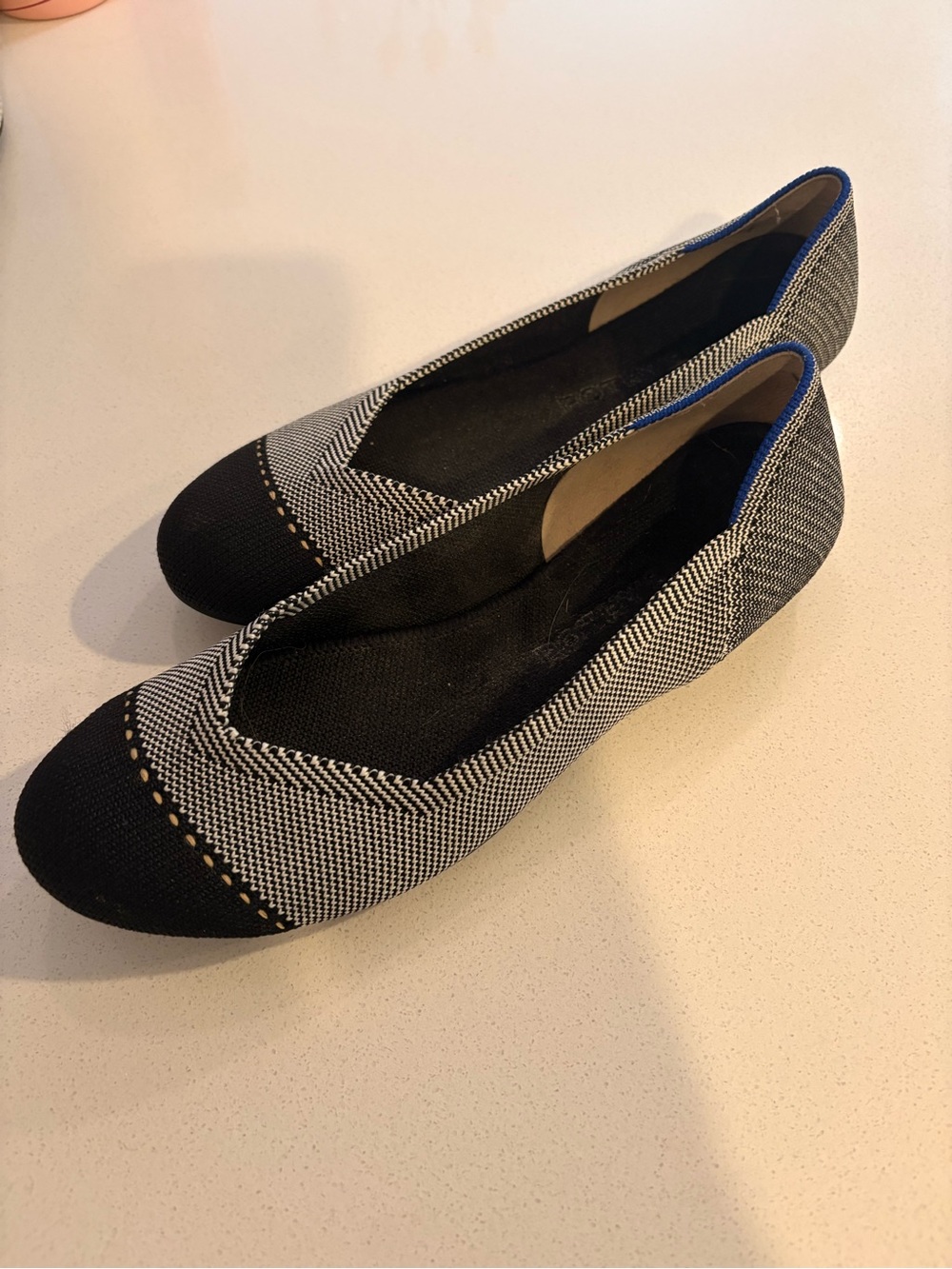 Rothy's Cap Toe Black and White Knit Ballet Flats
